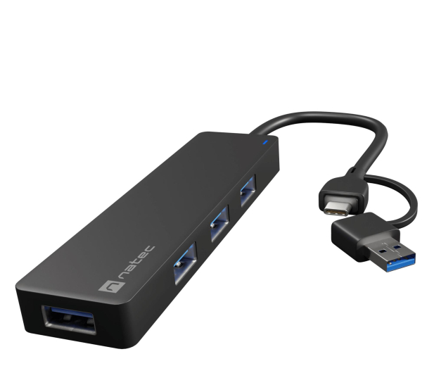 Natec HUB USB-C 3.0 MAYFLY 4-PORTY CZARNY + ADAPTER USB-A - 1470208 - zdjęcie
